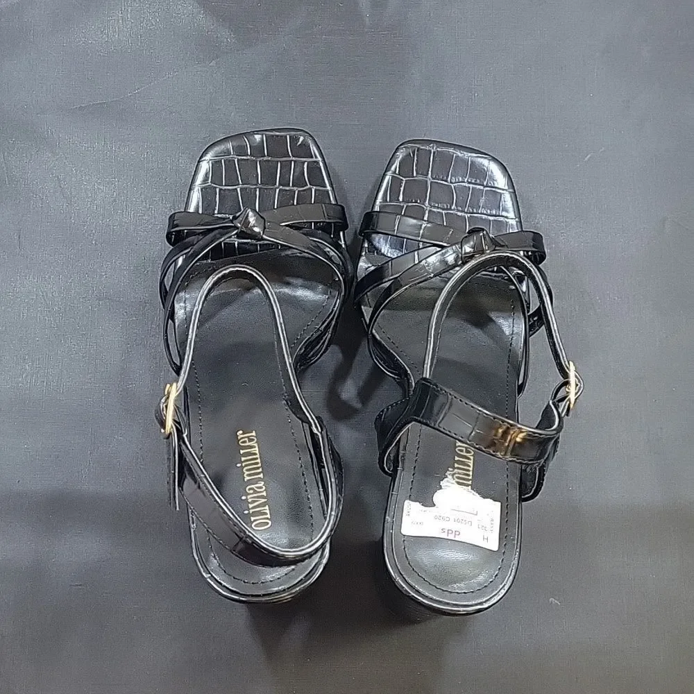 BRAND NEW OLIVIA MILLER HIGH BLOCK HEEL OPEN TOE ADJUSTABLE BUCKLE SANDAL